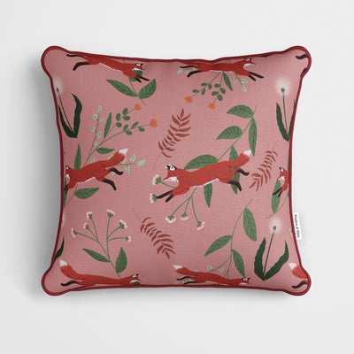 Foxes And Flora Pink Cushion - Handmade Homeware, Made in Britain - Windsor and White