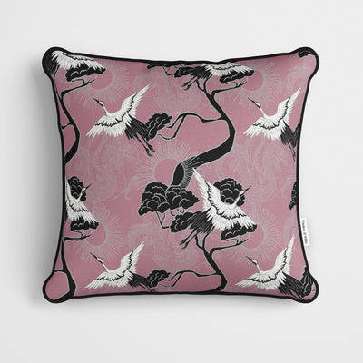 Crane & Dragon Pattern Pink Cushion - Handmade Homeware, Made in Britain - Windsor and White