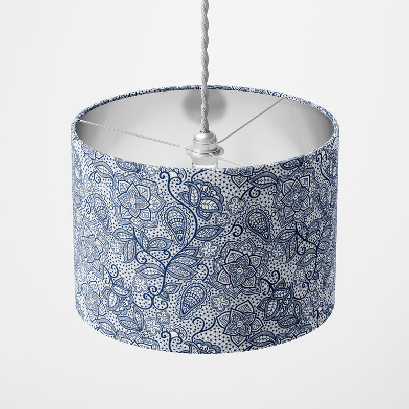Navy White Floral Lace Lampshade - Handmade Homeware, Made in Britain - Windsor and White