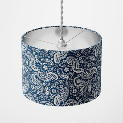 Prussian Blue Floral Paisley Lampshade - Handmade Homeware, Made in Britain - Windsor and White