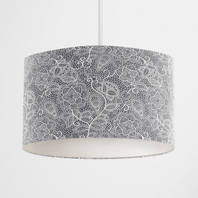 Dark Grey Floral Lace Lampshade - Handmade Homeware, Made in Britain - Windsor and White