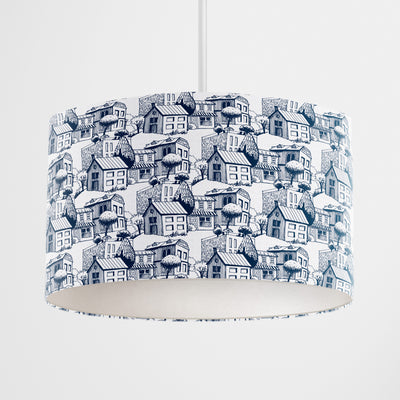 Blue White Town Pattern Lampshade - Handmade Homeware, Made in Britain - Windsor and White