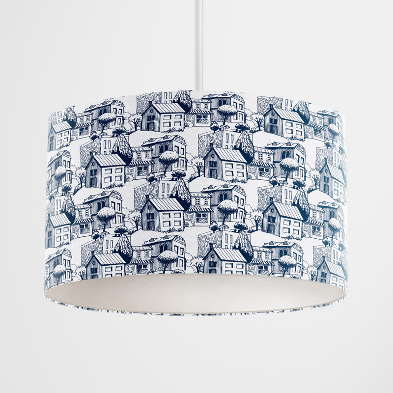 Blue White Town Pattern Lampshade - Handmade Homeware, Made in Britain - Windsor and White