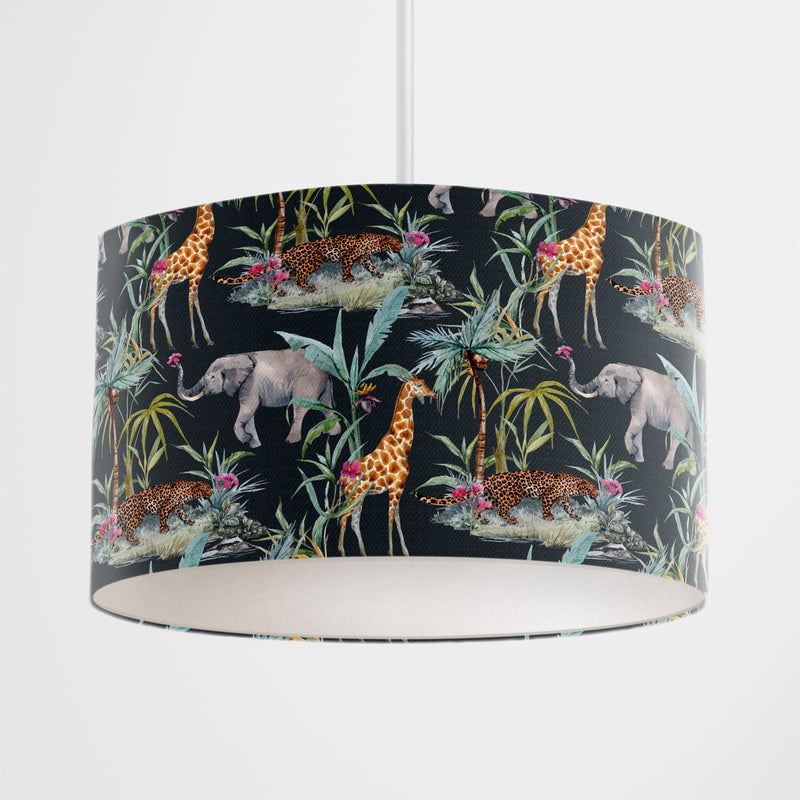 Tropical Safari Charcoal Lampshade - Handmade Homeware, Made in Britain - Windsor and White