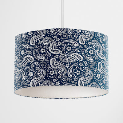 Prussian Blue Floral Paisley Lampshade - Handmade Homeware, Made in Britain - Windsor and White
