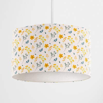Cream Whimsical Yellow Flowers Lampshade - Handmade Homeware, Made in Britain - Windsor and White
