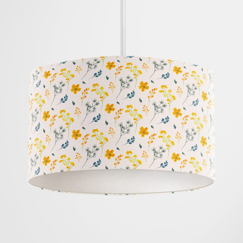 Cream Whimsical Yellow Flowers Lampshade - Handmade Homeware, Made in Britain - Windsor and White