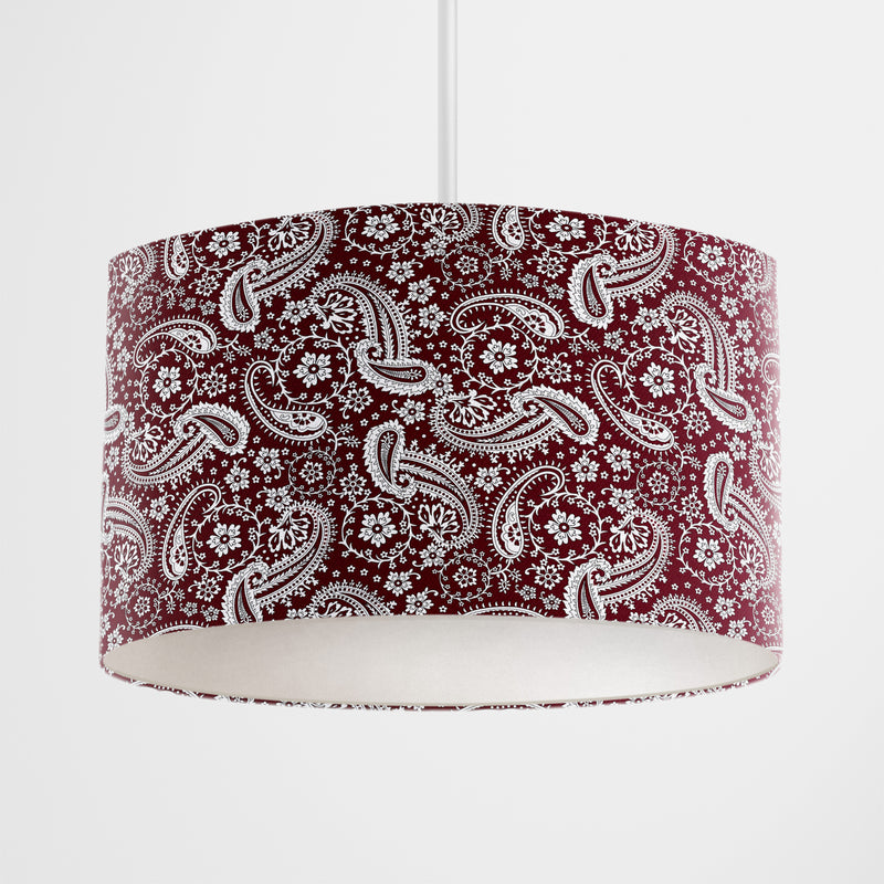 Maroon Red Floral Paisley Lampshade - Handmade Homeware, Made in Britain - Windsor and White