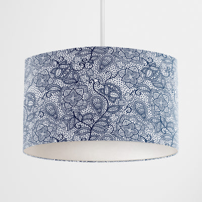 Navy White Floral Lace Lampshade - Handmade Homeware, Made in Britain - Windsor and White