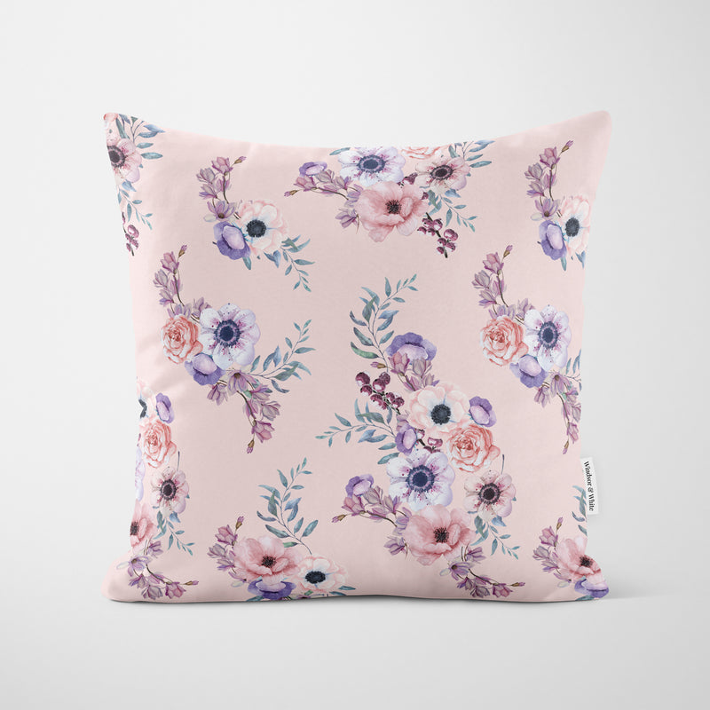 Pink Floral Anemone Cushion - Handmade Homeware, Made in Britain - Windsor and White
