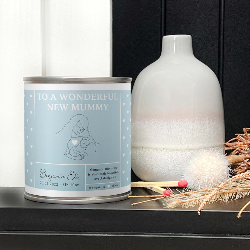 To A Wonderful New Mummy Blue Tin Candle