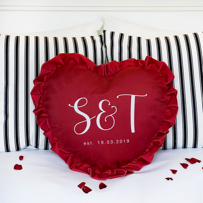 Personalised Couples Initials Heart Cushion Red