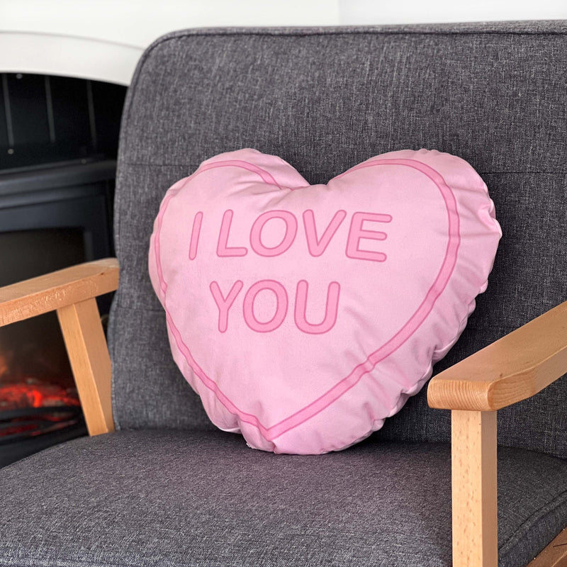 Personalised Love Heart Sweetie Cushion I Love You Pink