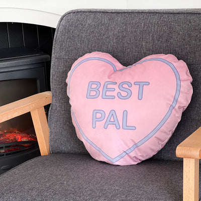 Personalised Love Heart Sweetie Cushion Best Pal Pink