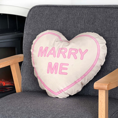 Personalised Love Heart Sweetie Cushion Marry Me Cream
