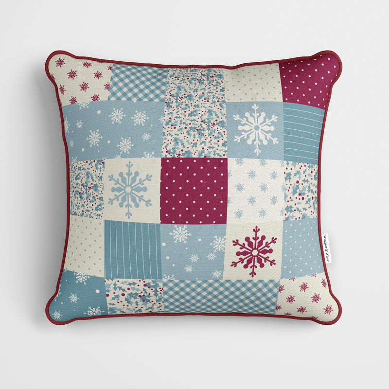 Christmas Blue Patchwork Cushion