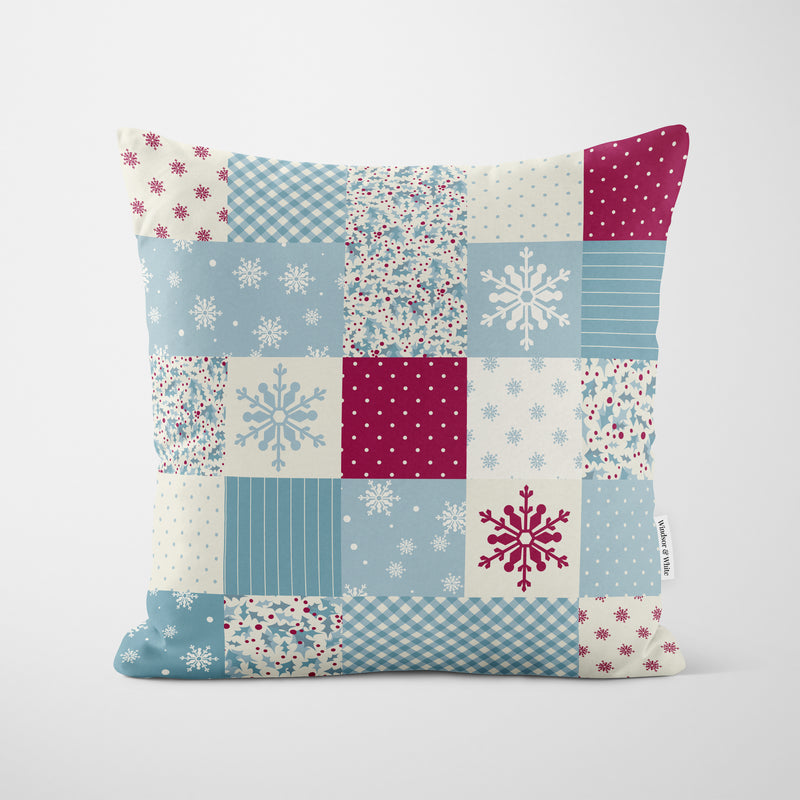 Christmas Blue Patchwork Cushion