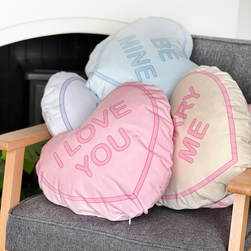 Personalised Love Heart Sweetie Cushion Marry Me Cream