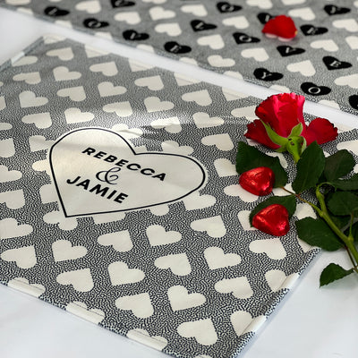 Personalised Couples Names Love Heart Place Mat Black