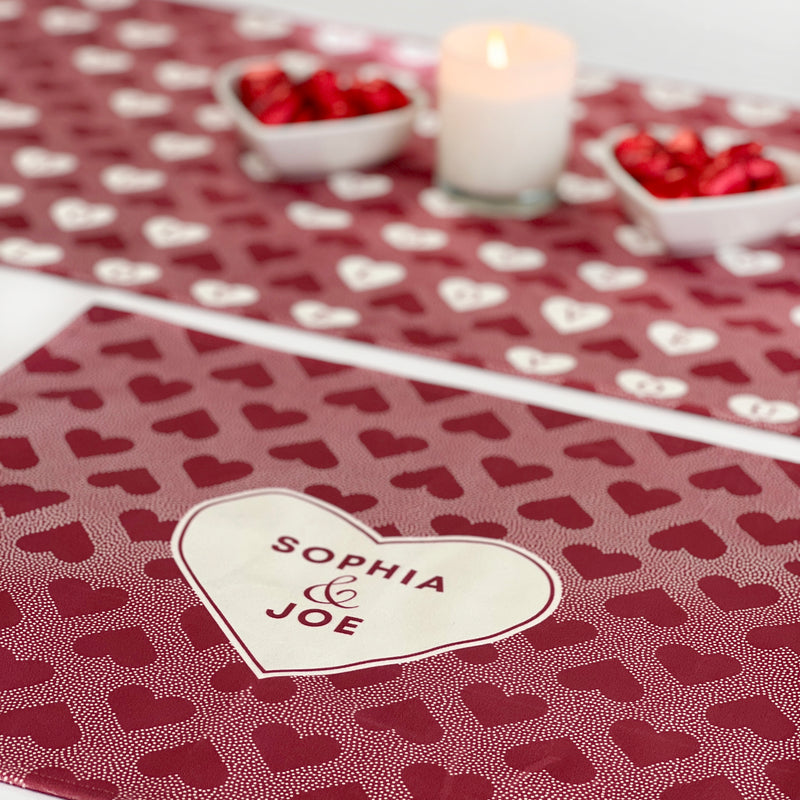 Personalised Couples Names Love Heart Place Mat Red