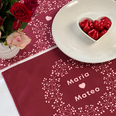 Personalised Ditsy Heart Table Runner Red