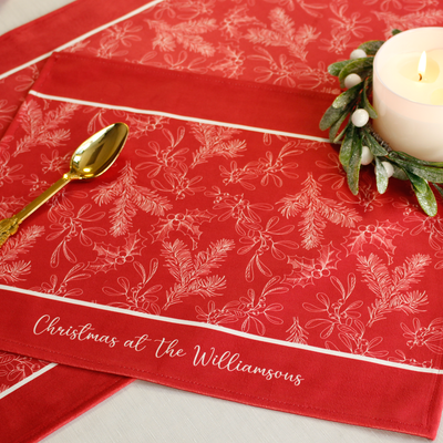 Personalised Christmas Table Place Mats Red Holly