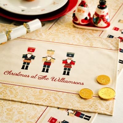 Personalised Christmas Table Place Mats Gold Nutcracker