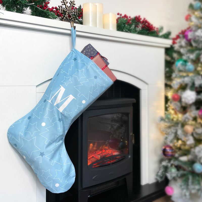Personalised Christmas Stocking Blue Star and Tree