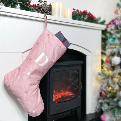 Personalised Christmas Stocking Pink Star and Tree