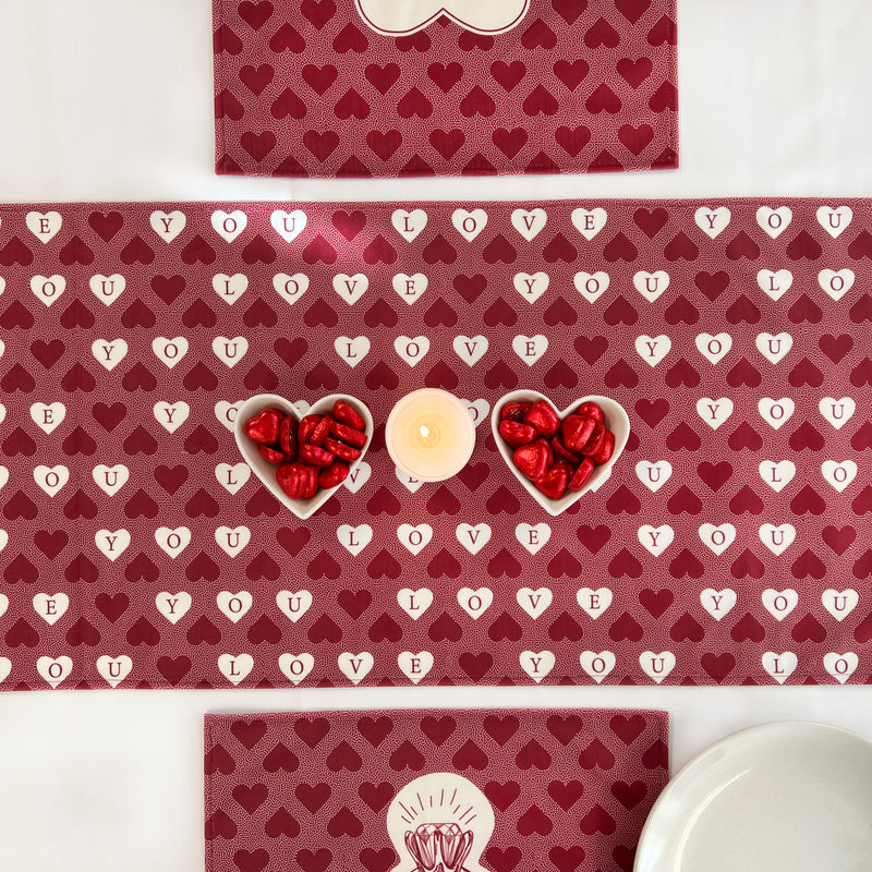 Love You Hearts Table Runner Red