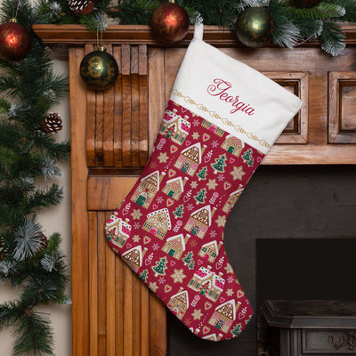 Personalised Christmas Stocking Red Gingerbread