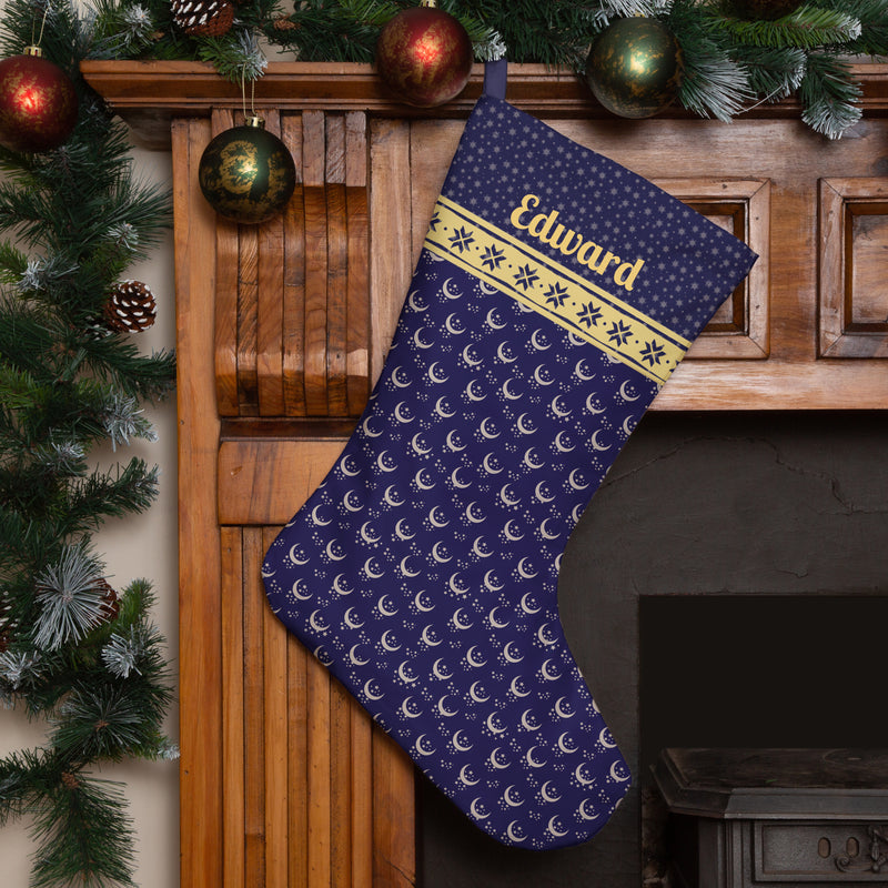 Personalised Christmas Stocking Navy Moons and Stars