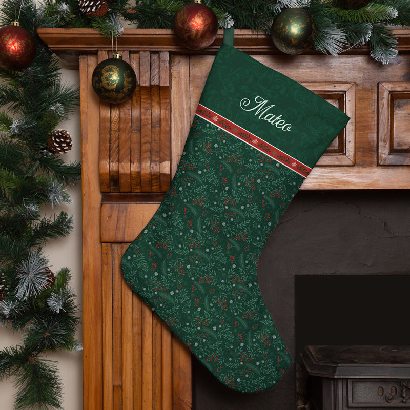 Personalised Christmas Stocking Green Filigree