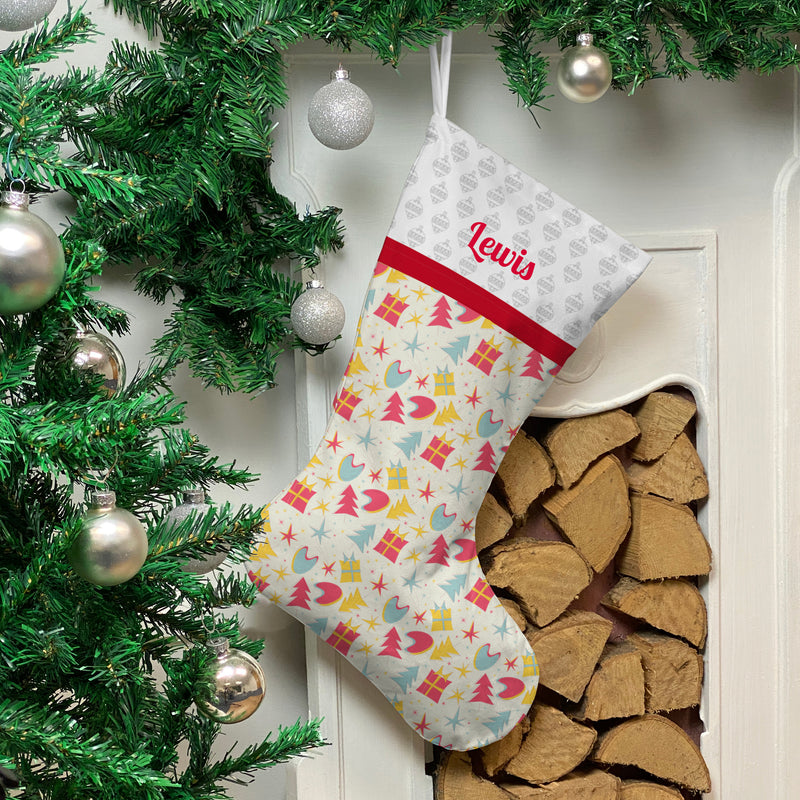 Personalised Christmas Stocking Retro Christmas Shapes