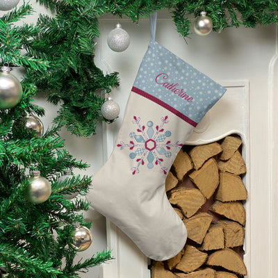 Personalised Christmas Stocking Blue Patch Snowflake