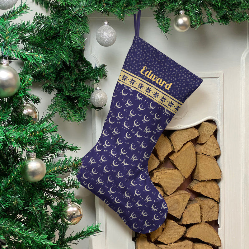 Personalised Christmas Stocking Navy Moons and Stars