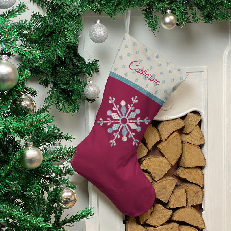 Personalised Christmas Stocking Red Patch Snowflake