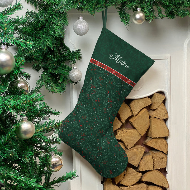 Personalised Christmas Stocking Green Filigree