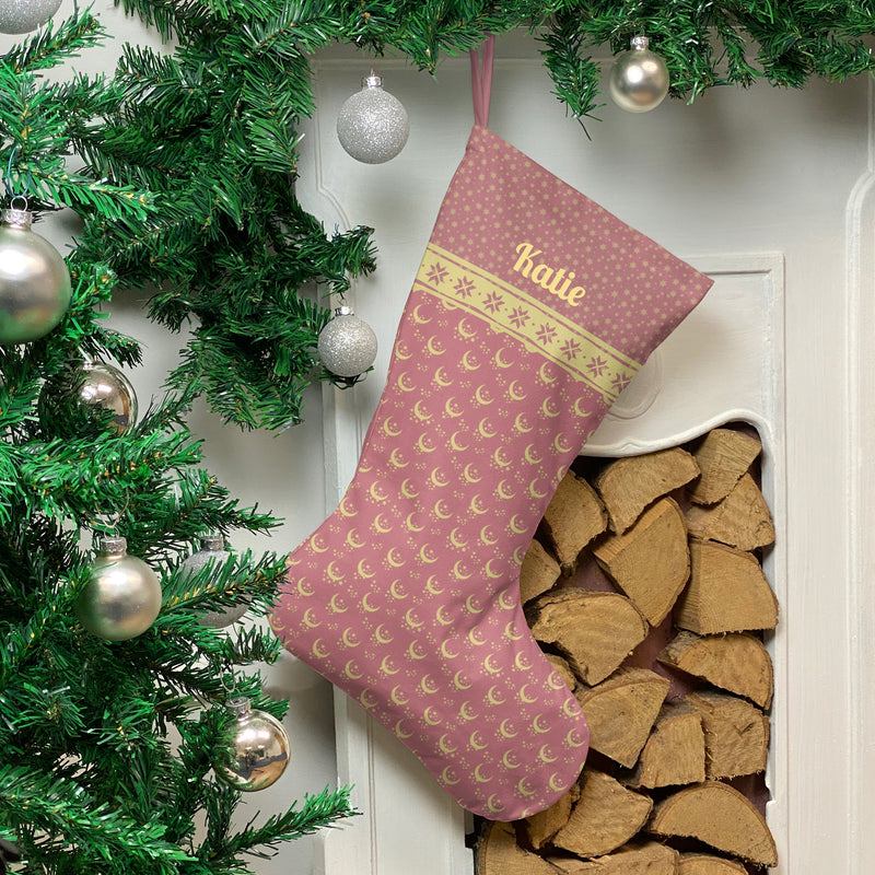 Personalised Christmas Stocking Dusky Pink Moons and Stars