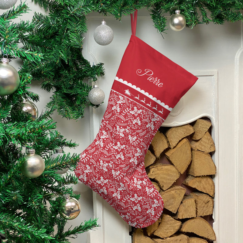 Personalised Christmas Stocking Red Holly