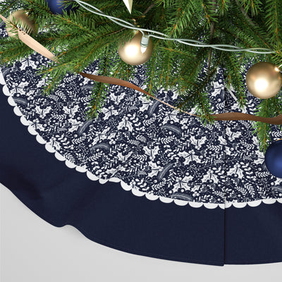 Personalised Christmas Tree Skirt - Santa's Skyline Navy Blue Winter Village Scene