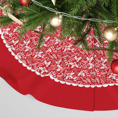 Personalised Christmas Tree Skirt - Santa's Skyline Bright Red Winter Village Scene