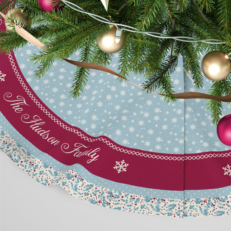 Personalised Christmas Tree Skirt - Blue Snowflakes