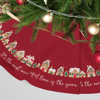 Personalised Christmas Tree Skirt - Red Gingerbread Houses