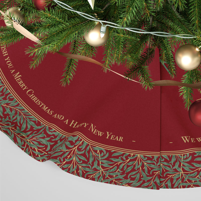 William Morris Print Personalised Christmas Tree Skirt - Willow Bough Burgundy Red