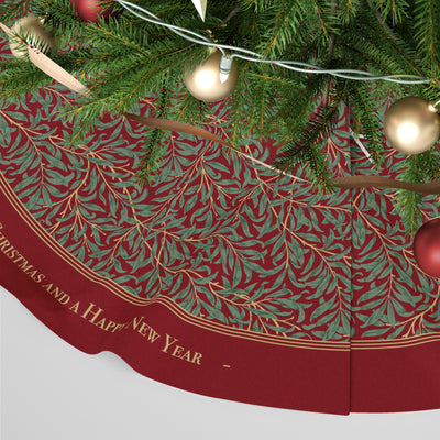 William Morris Print Personalised Christmas Tree Skirt - Willow Bough Burgundy Red