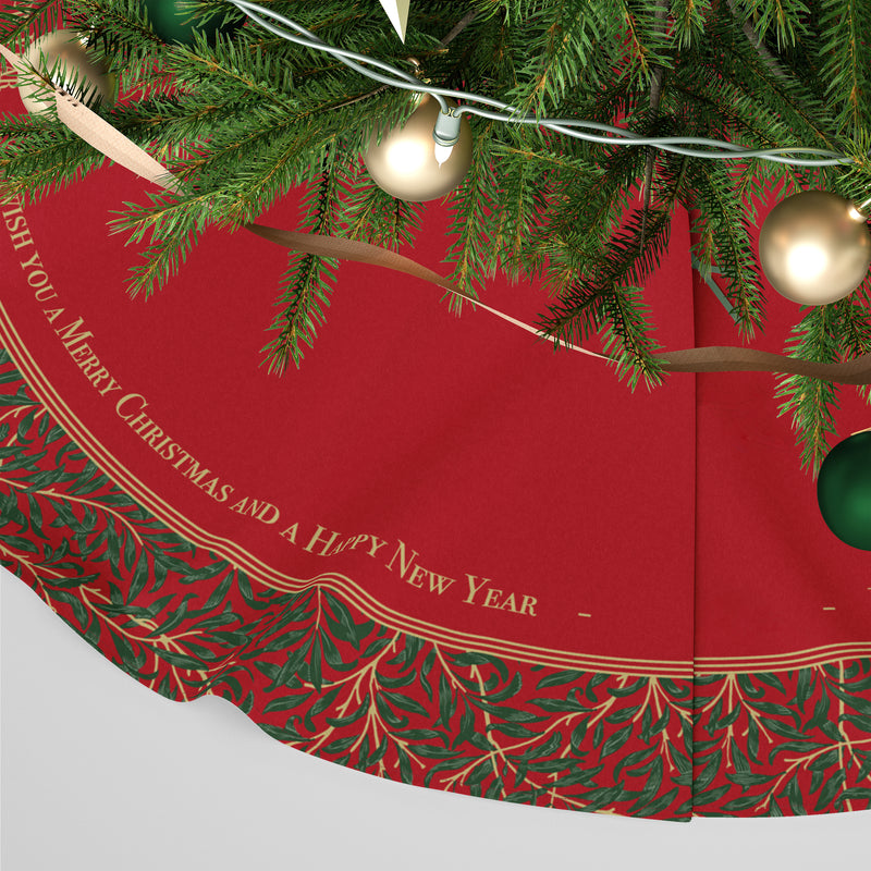 William Morris Print Personalised Christmas Tree Skirt - Willow Bough Red and Green