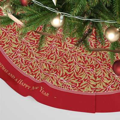 William Morris Print Personalised Christmas Tree Skirt - Willow Bough Red and Gold