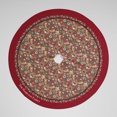 Personalised Christmas Tree Skirt - William Morris Strawberry Thief Print Burgundy Red