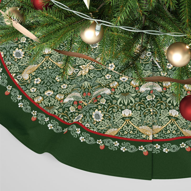 Personalised Christmas Tree Skirt - William Morris Strawberry Thief Print Dark Green